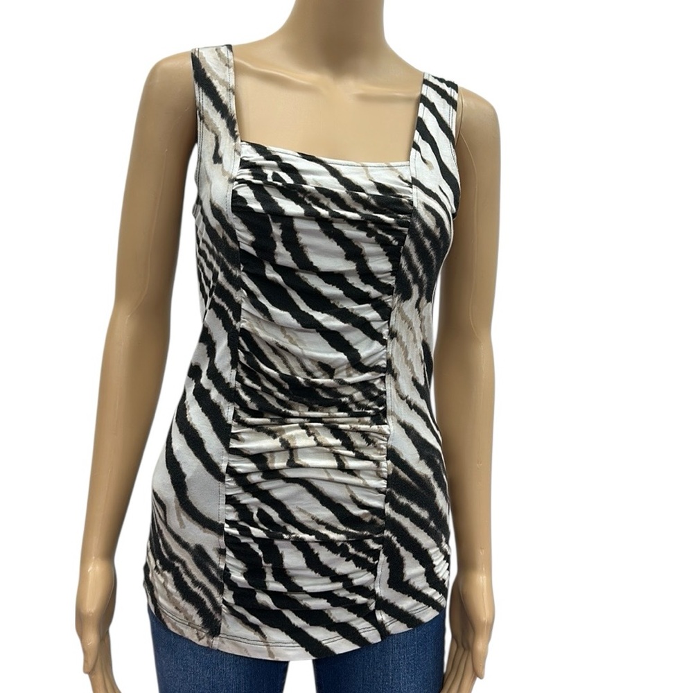 Boston Proper Animal Print Sleeveless Ruched Center Tunic Top Womens Small